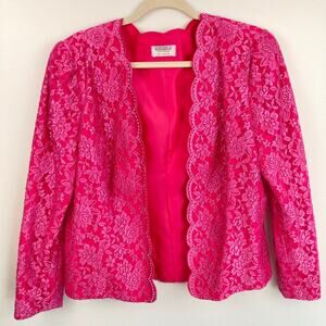 Vintage Womens M Pink Lace Beaded Jacket Feminine Romantic Barbie Glinda OOAK